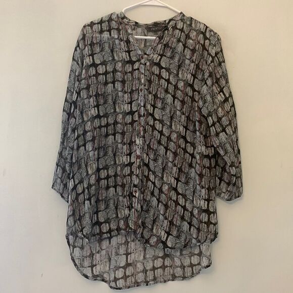APNY gray patterned henley collar sheer tunic Size XXL - Picture 1 of 7